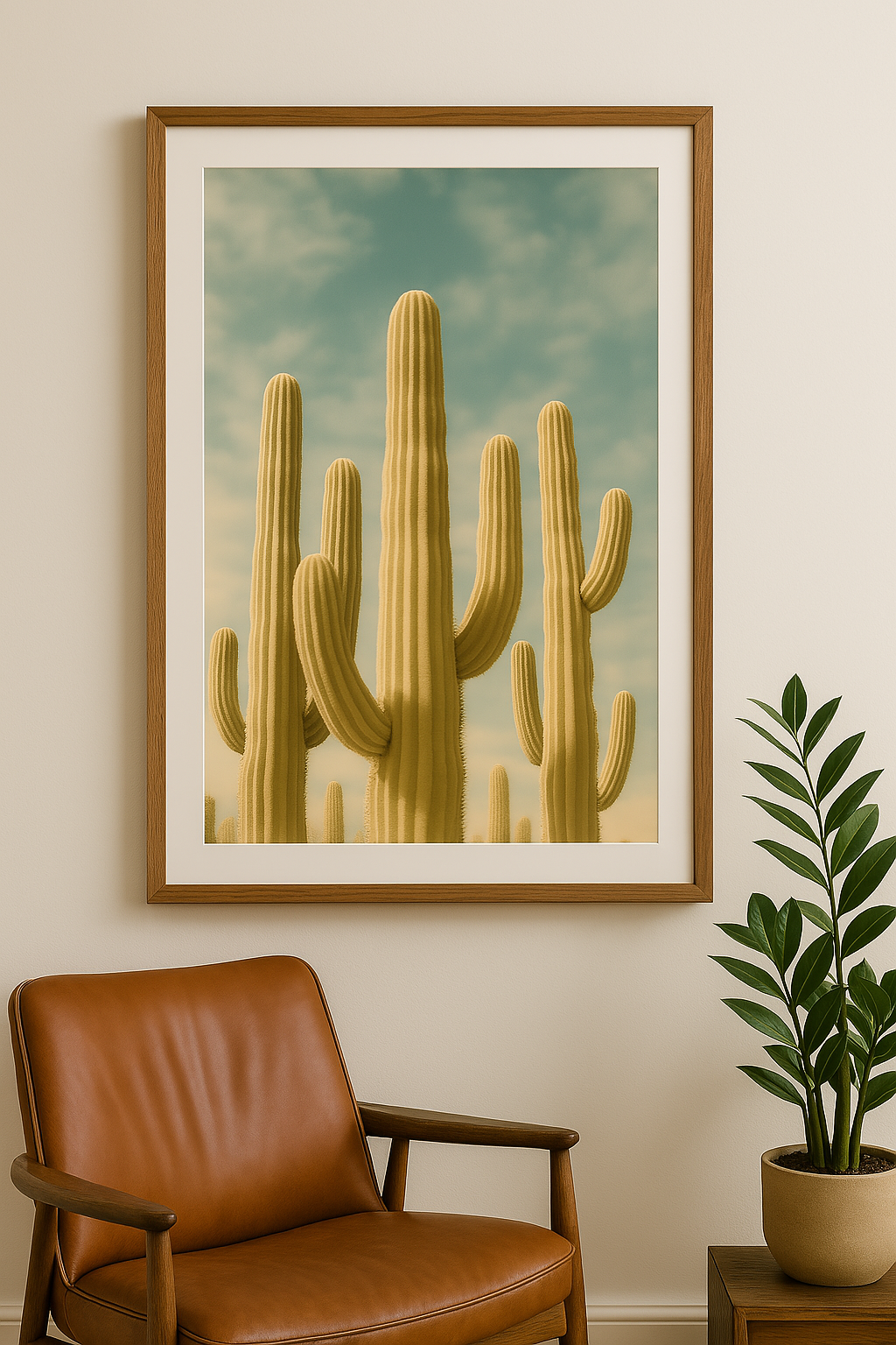 Western art print titled Cactus Choir – rustic wall decor by Frontier Prints, inspired by cowboy culture and desert landscapes.