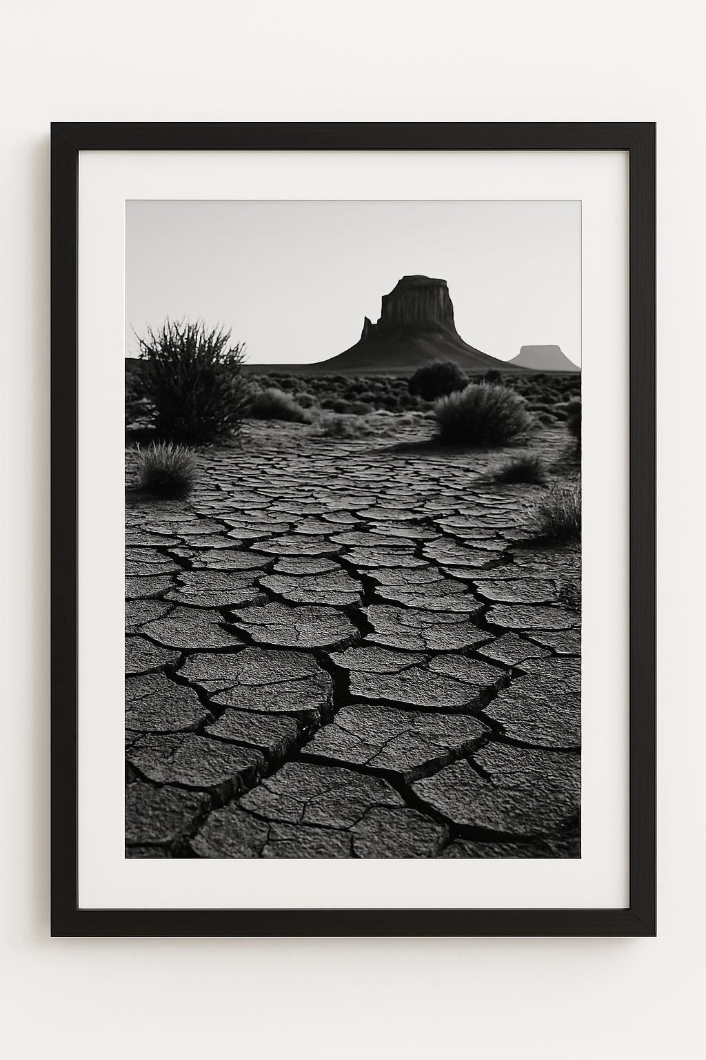 Western art print titled Cracked Earth – rustic wall decor by Frontier Prints, inspired by cowboy culture and desert landscapes.