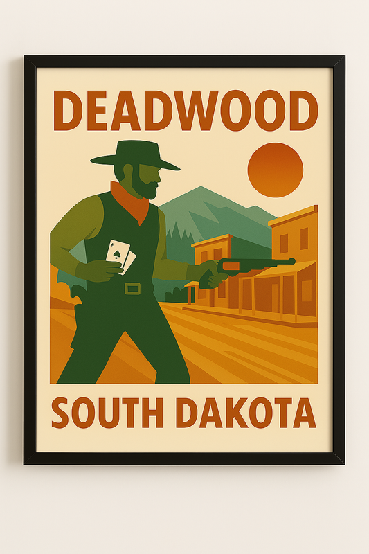 Western art print titled Deadwood – rustic wall decor by Frontier Prints, inspired by cowboy culture and desert landscapes.