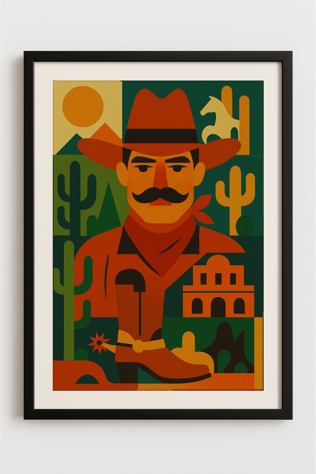 Western art print titled The Desert Watcher – rustic wall decor by Frontier Prints, inspired by cowboy culture and desert landscapes.