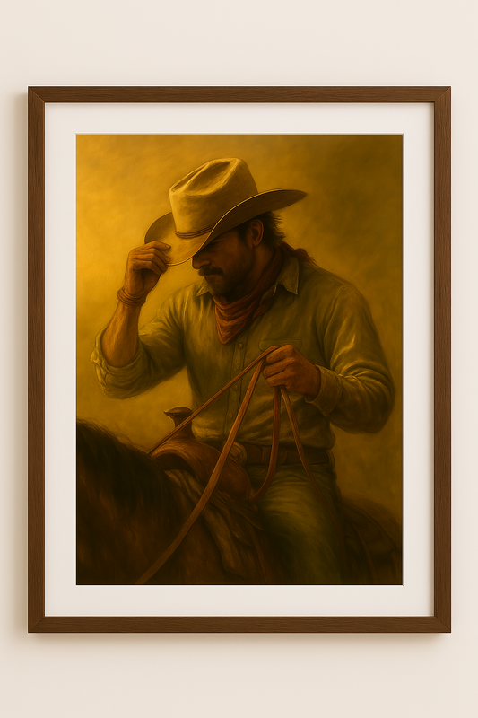 Western art print titled Dust-Off – rustic wall decor by Frontier Prints, inspired by cowboy culture and desert landscapes.