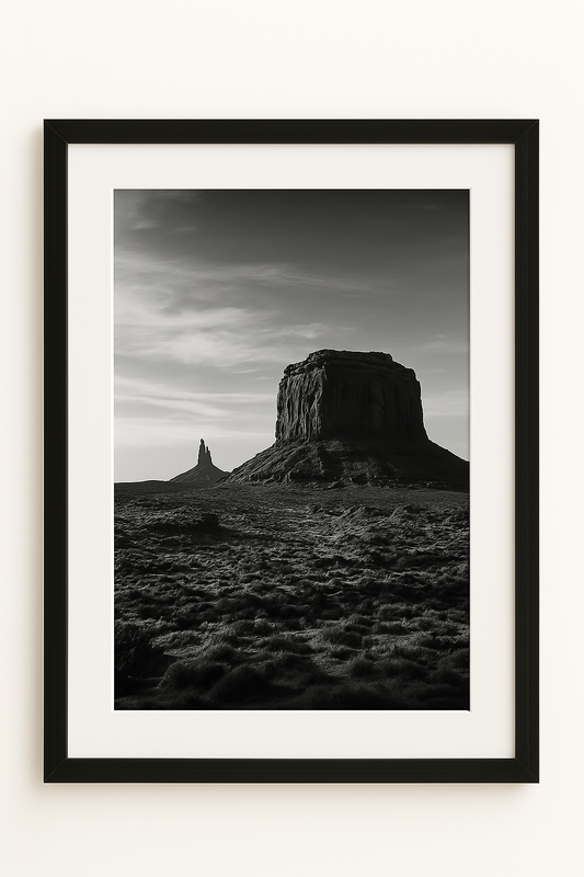 Western art print titled Echo Rise – rustic wall decor by Frontier Prints, inspired by cowboy culture and desert landscapes.