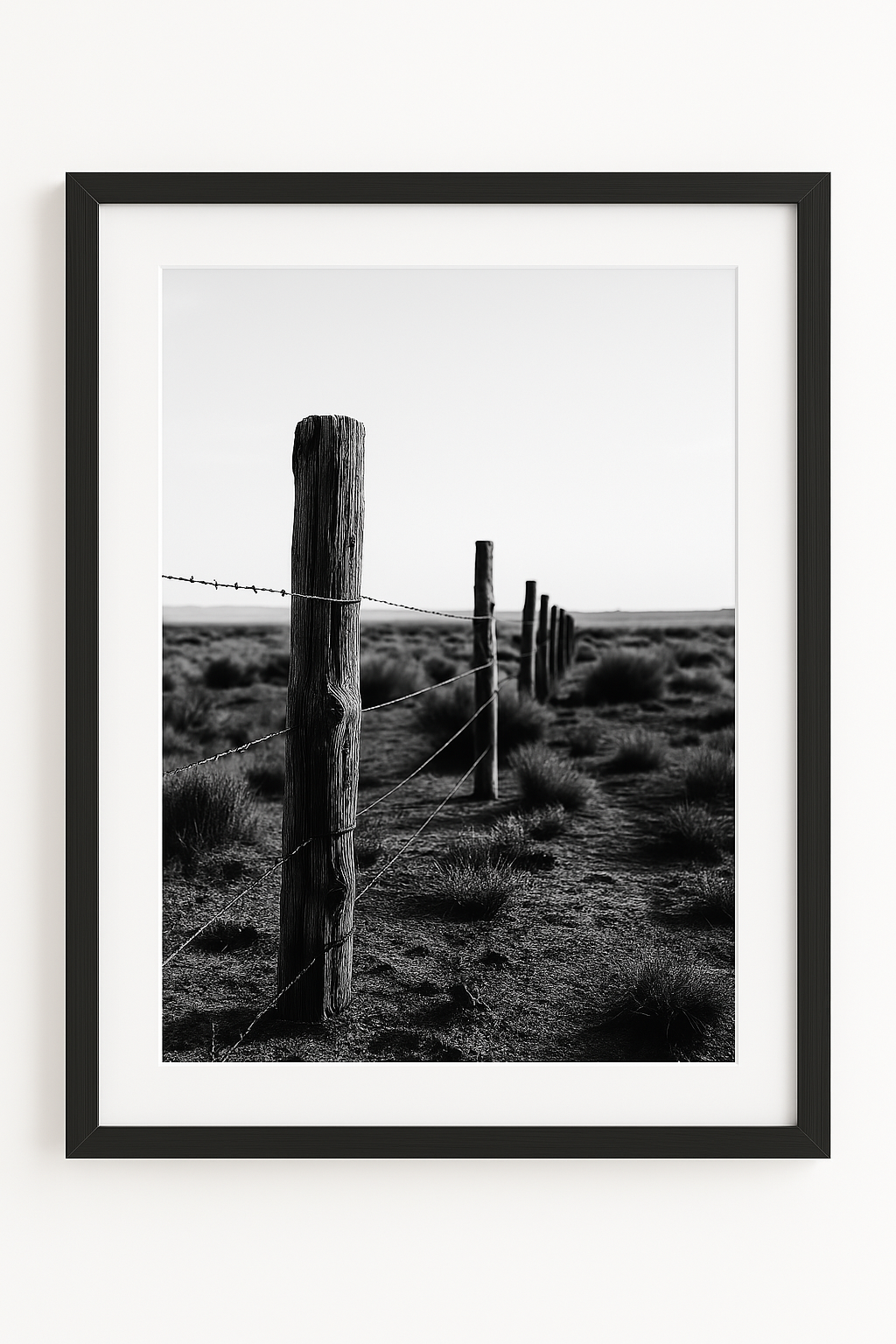 Western art print titled Fence Lines – rustic wall decor by Frontier Prints, inspired by cowboy culture and desert landscapes.