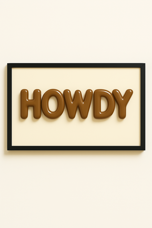 Western art print titled HOWDY Dust – rustic wall decor by Frontier Prints, inspired by cowboy culture and desert landscapes.