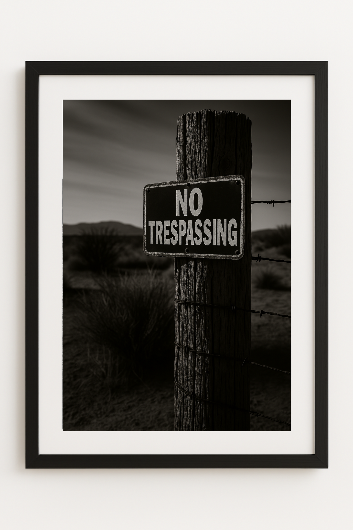 Western art print titled Keep Out – rustic wall decor by Frontier Prints, inspired by cowboy culture and desert landscapes.