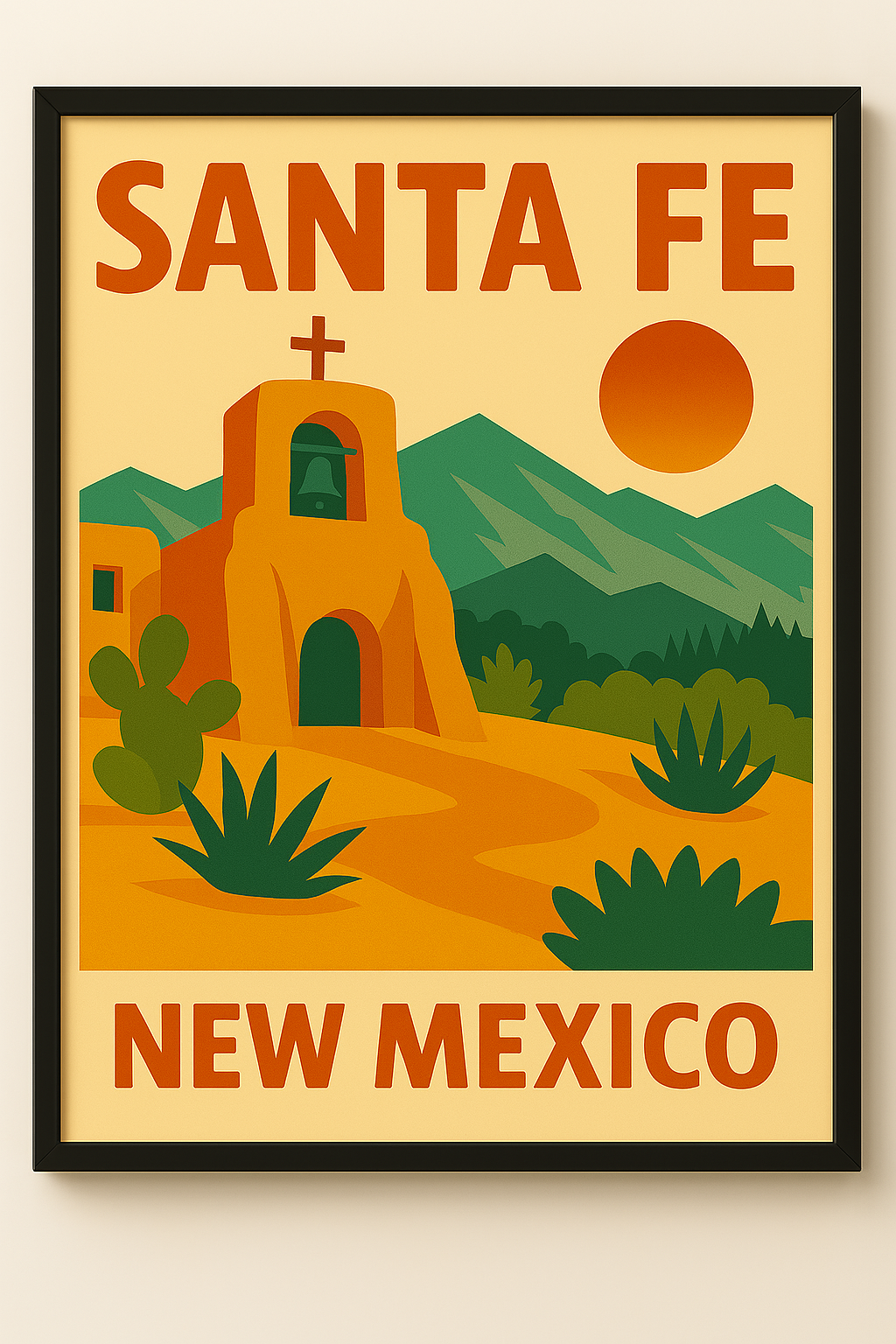 Western art print titled Santa Fe – rustic wall decor by Frontier Prints, inspired by cowboy culture and desert landscapes.