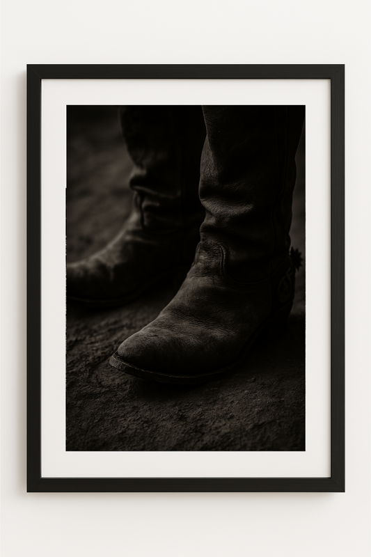 Western art print titled Stand Still – rustic wall decor by Frontier Prints, inspired by cowboy culture and desert landscapes.