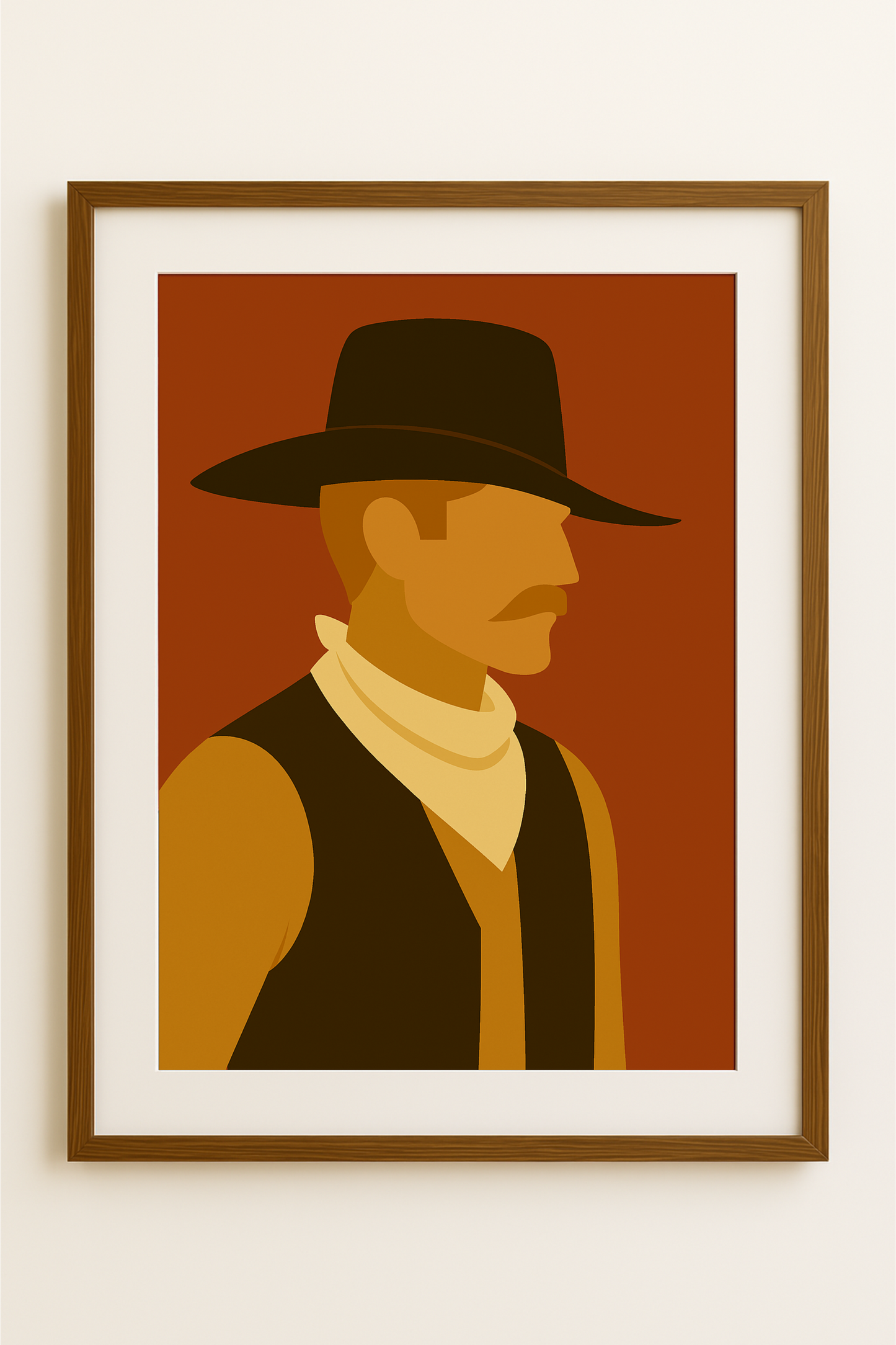 Western art print titled The Rider – rustic wall decor by Frontier Prints, inspired by cowboy culture and desert landscapes.