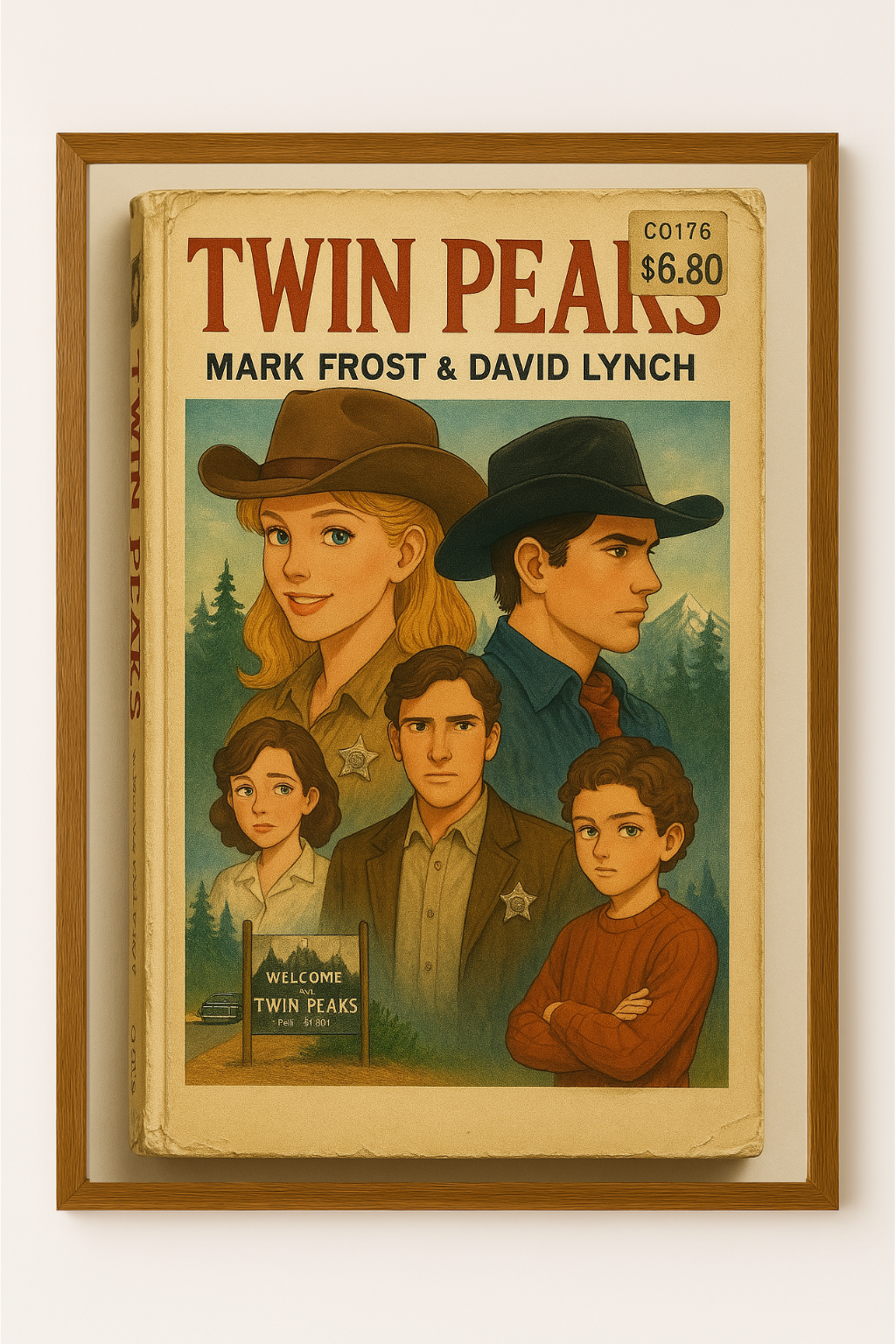 Western art print titled Twin Peaks: Western Edition – rustic wall decor by Frontier Prints, inspired by cowboy culture and desert landscapes.