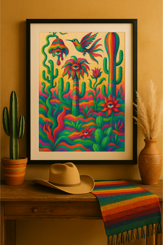 Western art print titled The Desert Dreams Strange – rustic wall decor by Frontier Prints, inspired by cowboy culture and desert landscapes.