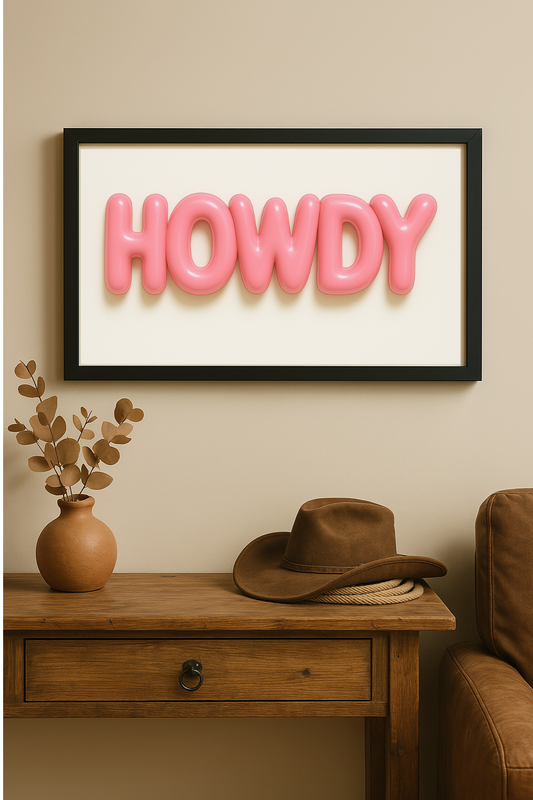 Western art print titled HOWDY Sugar – rustic wall decor by Frontier Prints, inspired by cowboy culture and desert landscapes.