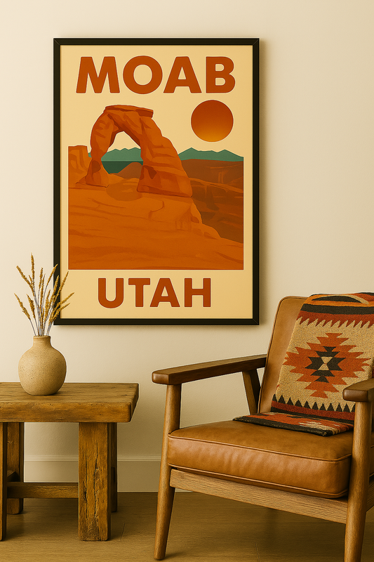 Western art print titled Moab – rustic wall decor by Frontier Prints, inspired by cowboy culture and desert landscapes.