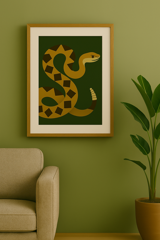 Western art print titled The Rattler – rustic wall decor by Frontier Prints, inspired by cowboy culture and desert landscapes.