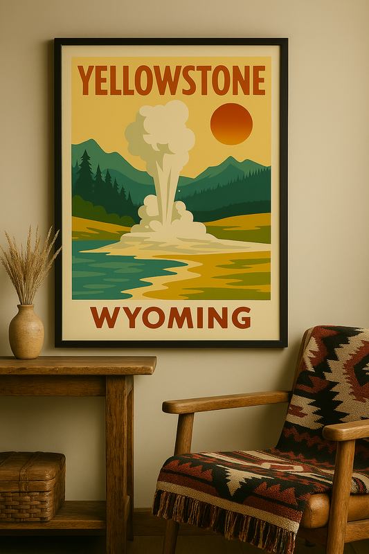 Western art print titled Yellowstone – rustic wall decor by Frontier Prints, inspired by cowboy culture and desert landscapes.